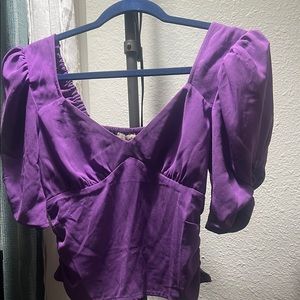 Open End Purple Puff Sleeve Crop Blouse